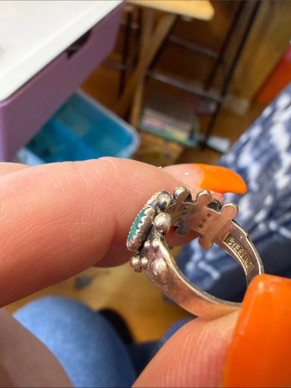 Zamboni Sterling Silver Turquoise Cluster Ring - Women Jewelry 6.5 adjustable